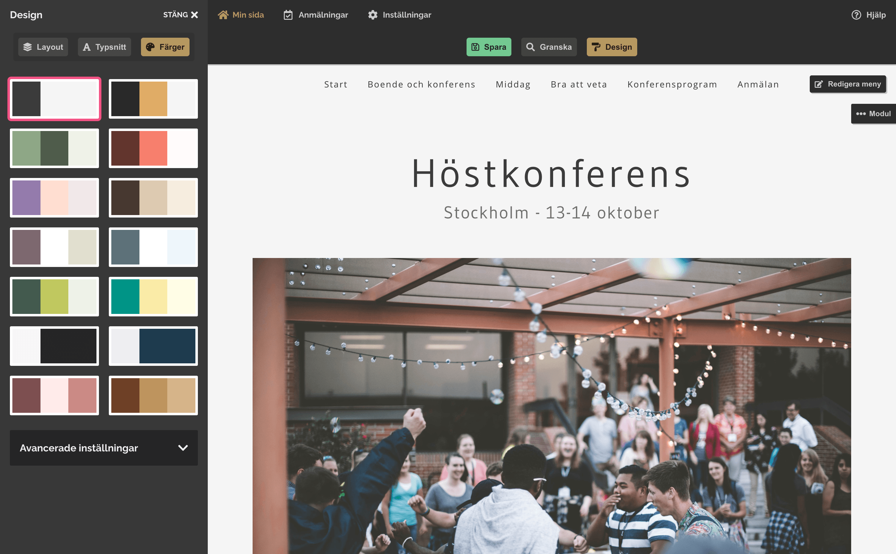 Justera färg och form på din eventsida